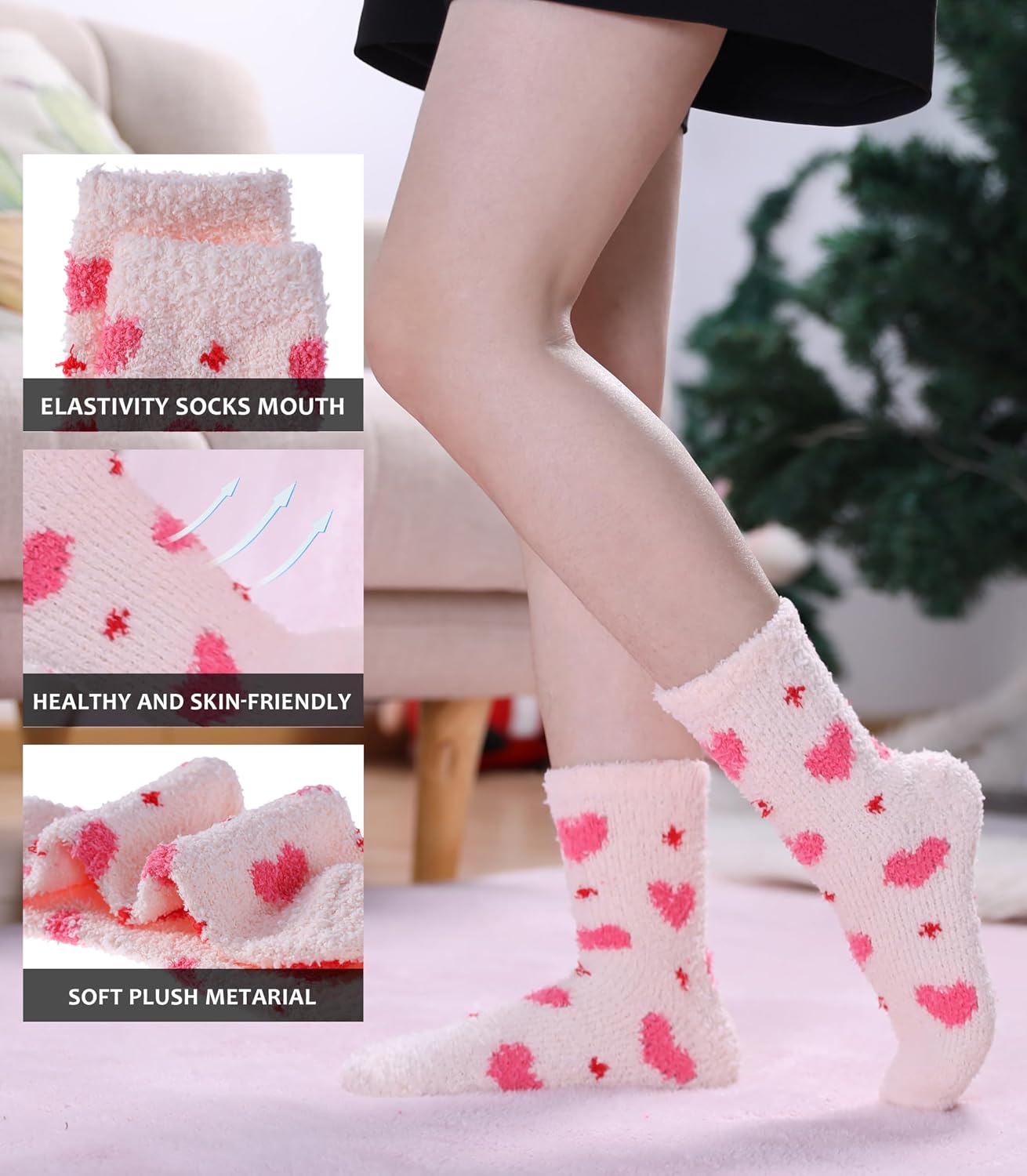 SDBING Fuzzy Socks for Women Soft Fluffy Home Sleeping Socks Cozy Warm Slipper Socks 6 or 5 Pairs