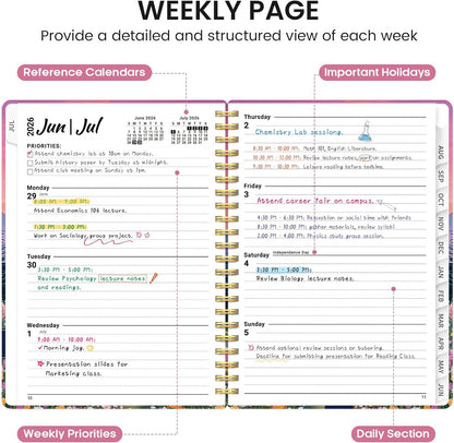 Planner 2026-2027, Academic Monthly and Weekly Calendar Planner for Women, July 2026 - June 2027, Hardcover Pretty Agenda Planner Book with Tabs, Spiral Daily Organizer for School Office Home Supplies, 6.3" x 8.5" - Blue Floral