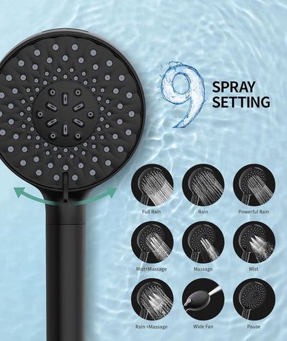 SR SUN RISE Filtered Shower Head with Handheld High Pressure 9 Spray Mode Showerhead Detachable Shower Head Water Softener Filters Beads for Hard Water Remove Chlorine 1 Filter Chrome