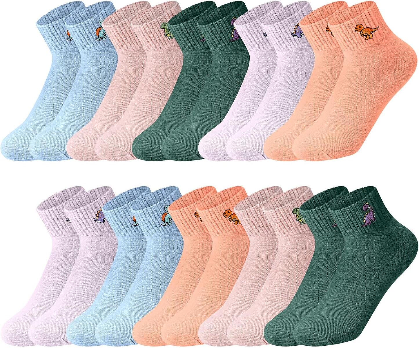 Eurzom 10 Pairs Socks Womens Crew Elastic Ankle Length Cotton Socks Aesthetic Cute Lightweight Low Cut Gifts for Women - Colors B