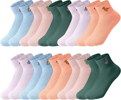 Eurzom 10 Pairs Socks Womens Crew Elastic Ankle Length Cotton Socks Aesthetic Cute Lightweight Low Cut Gifts for Women - Colors B