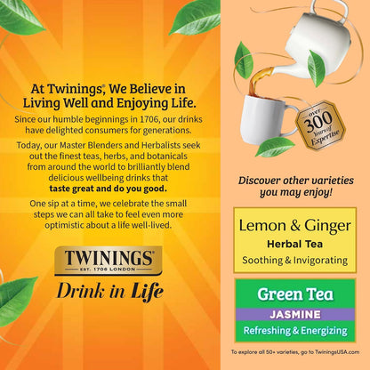 Twinings Peach & Orange Herbal Tea Individually Wrapped Bags, 100 Count (Pack of 1), Juicy & Fruity, Naturally Caffeine-Free, Enjoy Hot or Iced, 100 Teabags