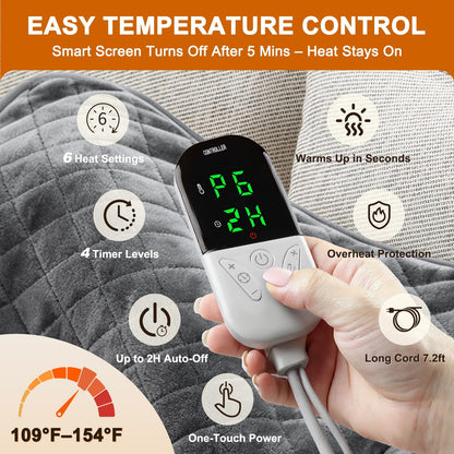 35 x 20 Inch King Size Electric Heating Pad for Back, Neck and Shoulders | FSA Eligible HSA, for Period Cramps, Abdomen and Knee, Dry or Moist Heat Use, 2H Auto Shut Off, 6 Heat Settings, Washable