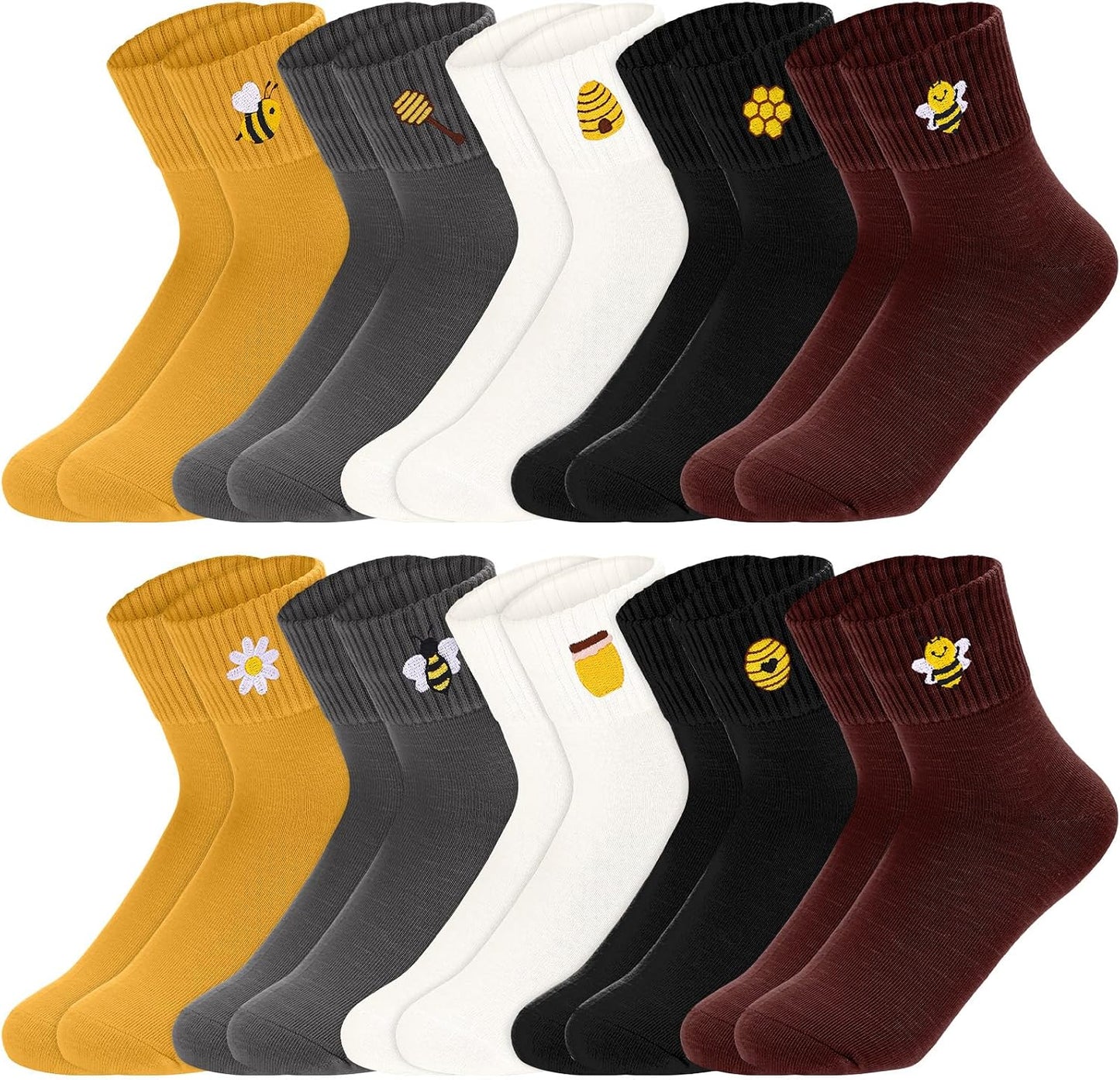 Eurzom 10 Pairs Socks Womens Crew Elastic Ankle Length Cotton Socks Aesthetic Cute Lightweight Low Cut Gifts for Women - Colors A