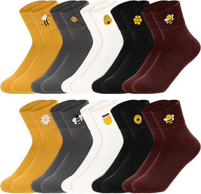 Eurzom 10 Pairs Socks Womens Crew Elastic Ankle Length Cotton Socks Aesthetic Cute Lightweight Low Cut Gifts for Women - Colors A
