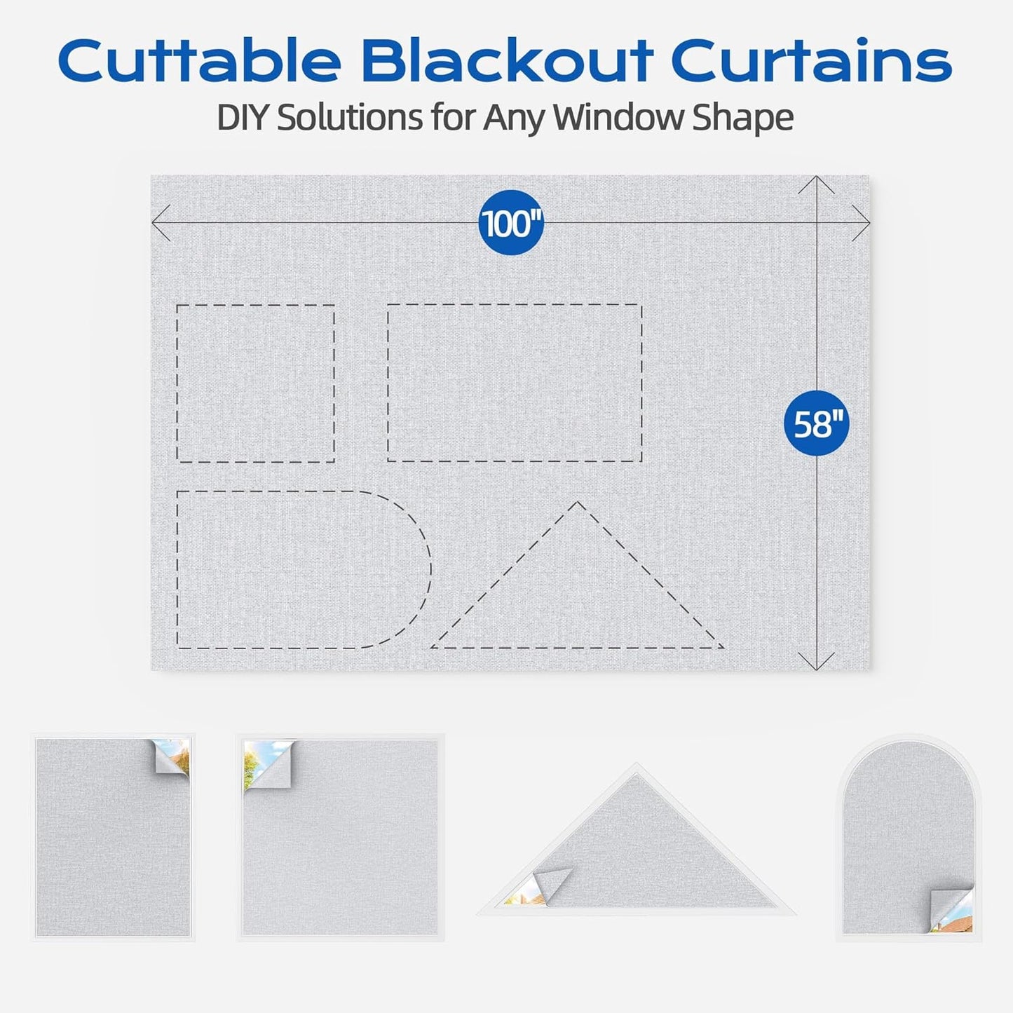 Linen Blackout Curtains for Bedroom, 70" x 58" Portable Black Out Blinds with 20 Sets Hooks & Loops Strips for 100% Blackout Window Film, Temporary Black-Out Shades for Windows Cover Travel RV- Cream