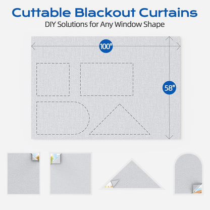 Linen Blackout Curtains for Bedroom, 70" x 58" Portable Black Out Blinds with 20 Sets Hooks & Loops Strips for 100% Blackout Window Film, Temporary Black-Out Shades for Windows Cover Travel RV- Cream