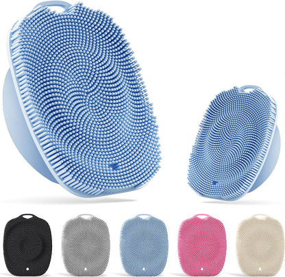 Soft Silicone Body Scrubber, Face Scrubber Silicone, Gentle Texture Exfoliating Body Scrubber for Men and Women On Sensitive Skin, Back Large Suction Cup for Easy Dry and Store (Blue)