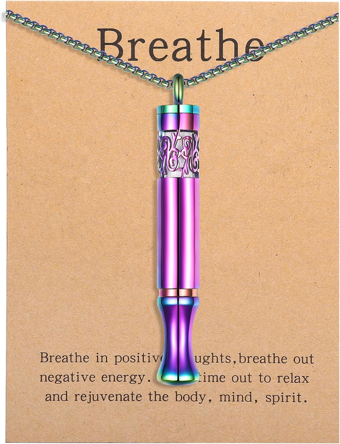 Quit Smoking Aid Necklace Stainless Steel Aromatherapy Diffuser (Rainbow)