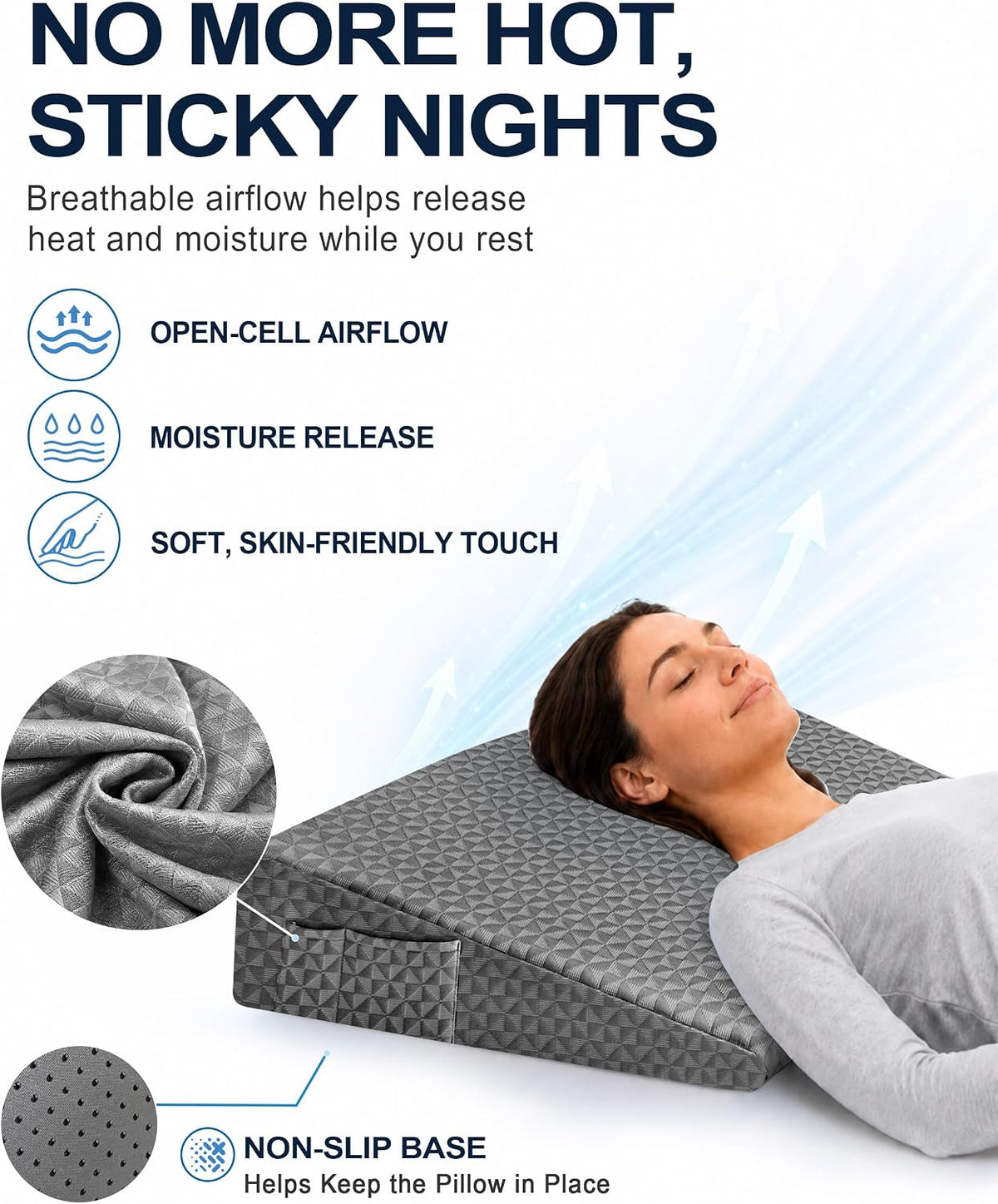 Wedge Pillow for Sleeping, 7.5" Memory Foam Bed Wedge Pillow