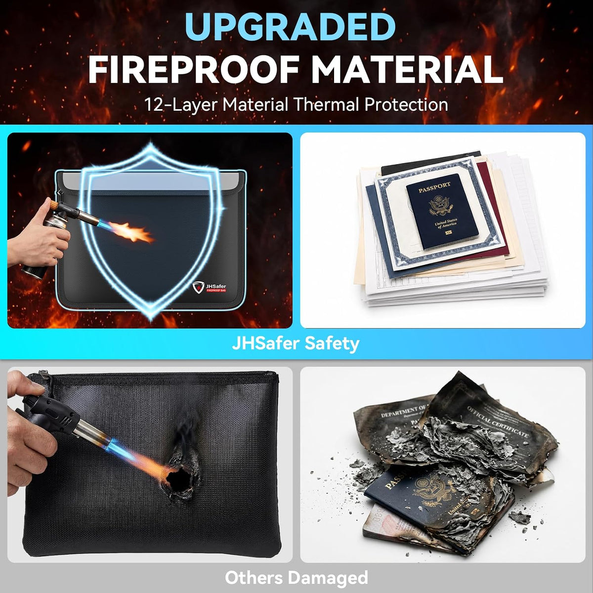 Fireproof Document Bag, Money Pouch with Travel Case,10" x 13"