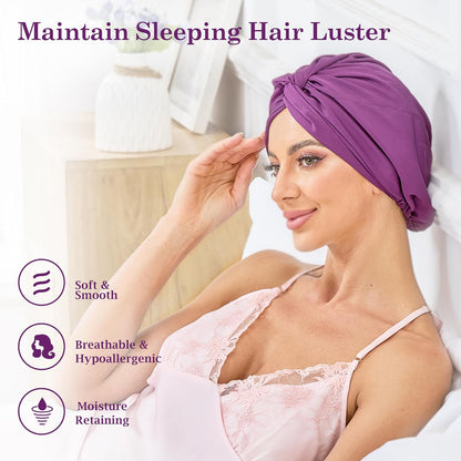 Adjustable Silk Satin Bonnet for Sleeping Hair Wrap, Double Layer Sleep Cap, Night Turban for Large Long Curly Braid Women Men Hair - Matcha Green