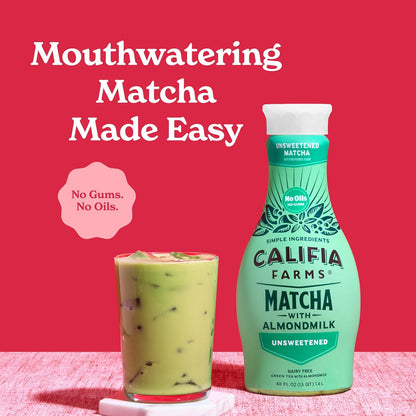 Califia Farms - Matcha Almond Latte, 48 oz, Dairy Free, Almond Milk, Plant Based, Vegan, Gluten Free, Non GMO, Green Tea
