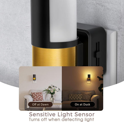 Briignite Night Lights Plug into Wall, Modern LED Night Light Plug in, Dusk to Dawn Sensor,Amber Night Light 0-100LM Adjustable Brightness, Dimmable NightLight for Hallway, Bedroom, Stairway, 2 Pack