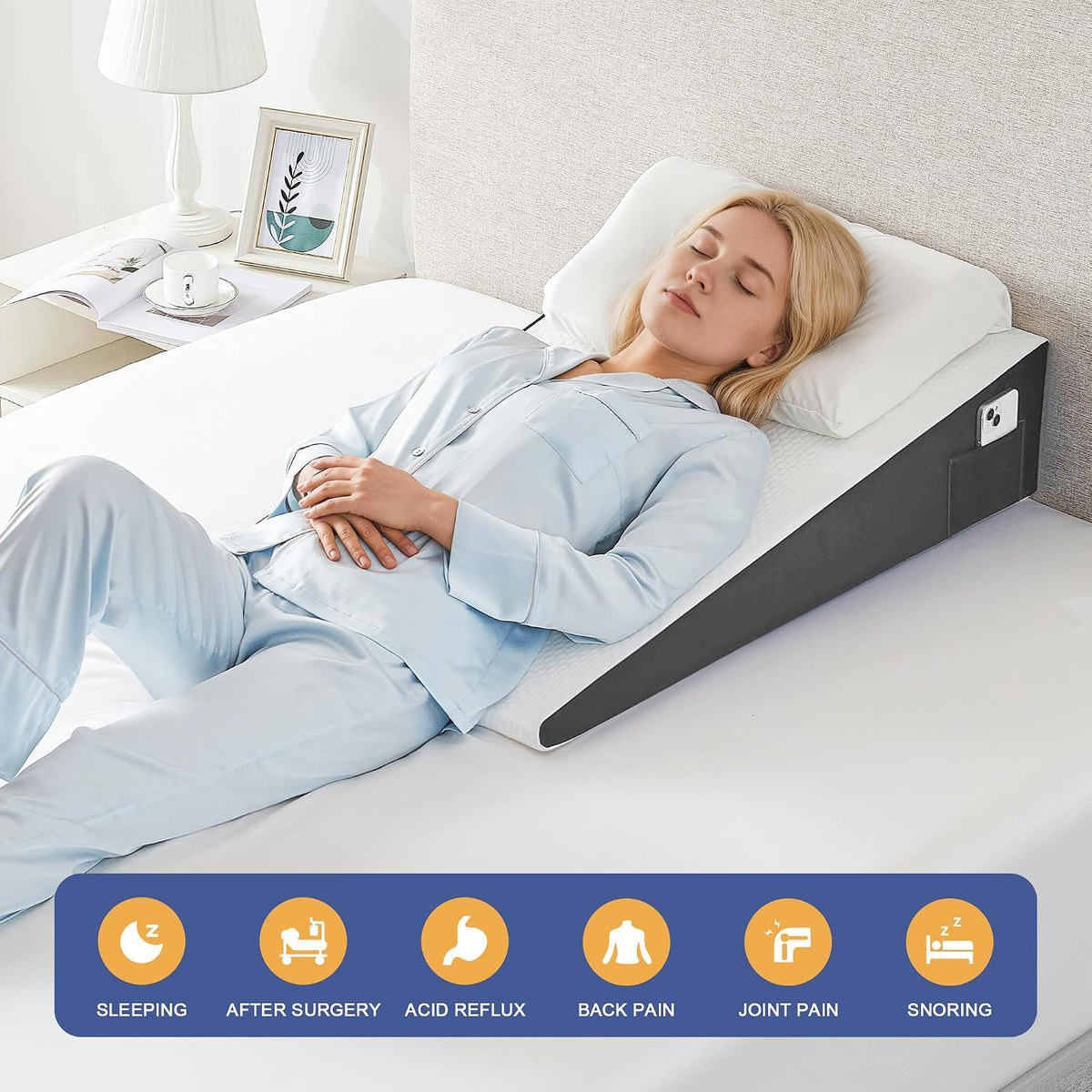 Yojoker Extra-Long Wedge Pillow, 34" Bed Incline Cushion for Sleeping, Back & Arm Support, After Surgery, Acid Reflux, Snoring Relief, Foam Triangle Pillow