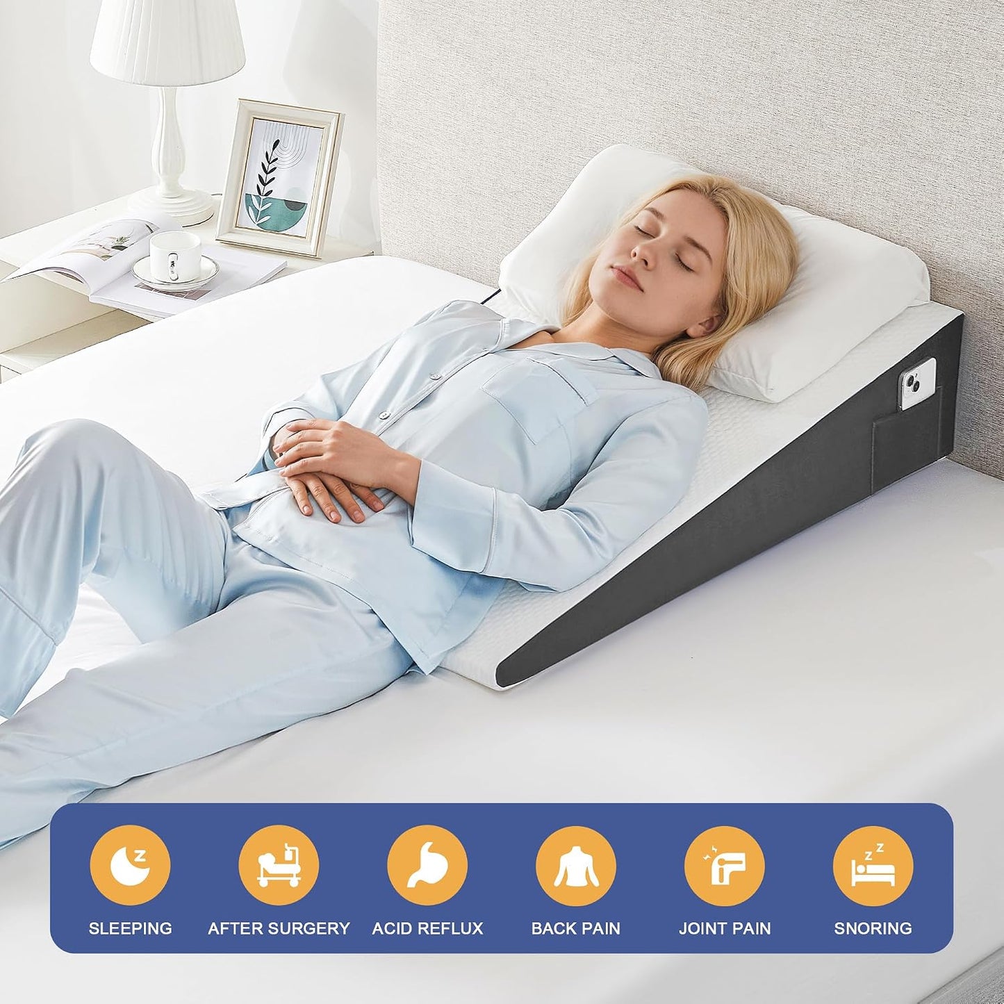 Yojoker Wedge Pillow for Sleeping - 12 Inch Bed Wedge for Headboard Triangle Pillow, Memory Foam Wedges for Acid Reflux, GERD, Snoring, Post Surgery Back Pain Relief, Leg Elevation, Washable Cover