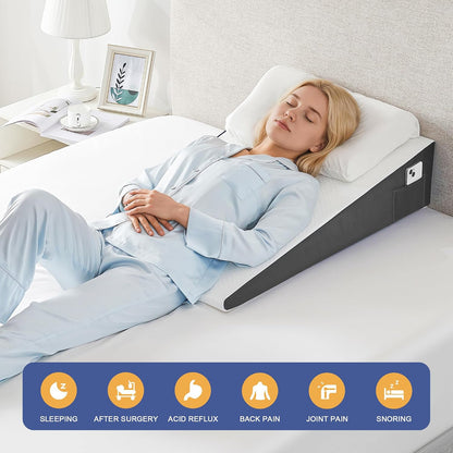 Yojoker Wedge Pillow for Sleeping - 12 Inch Bed Wedge for Headboard Triangle Pillow, Memory Foam Wedges for Acid Reflux, GERD, Snoring, Post Surgery Back Pain Relief, Leg Elevation, Washable Cover