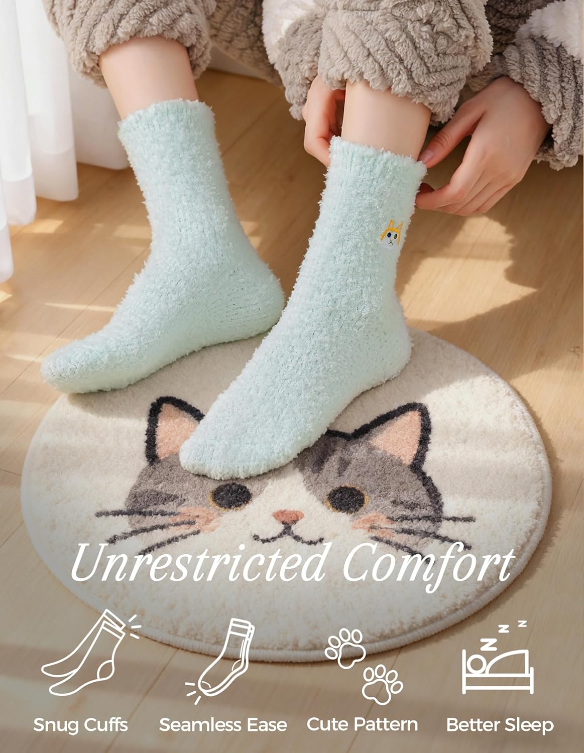 TEHOOK Warm & Cozy Gifts for Women, Fluffy Fuzzy Plush Sleeping Slipper Socks - Soft Warm Fabric