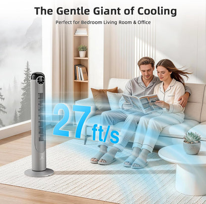 Antarctic Star T36 Tower Fan-36 Inch, Bladeless Oscillating Fan with Remote, 6 Speeds & 4 Modes, LED Display, 9H Timer, Quiet Floor Standing Fan for Bedroom Living Room Office, Pink