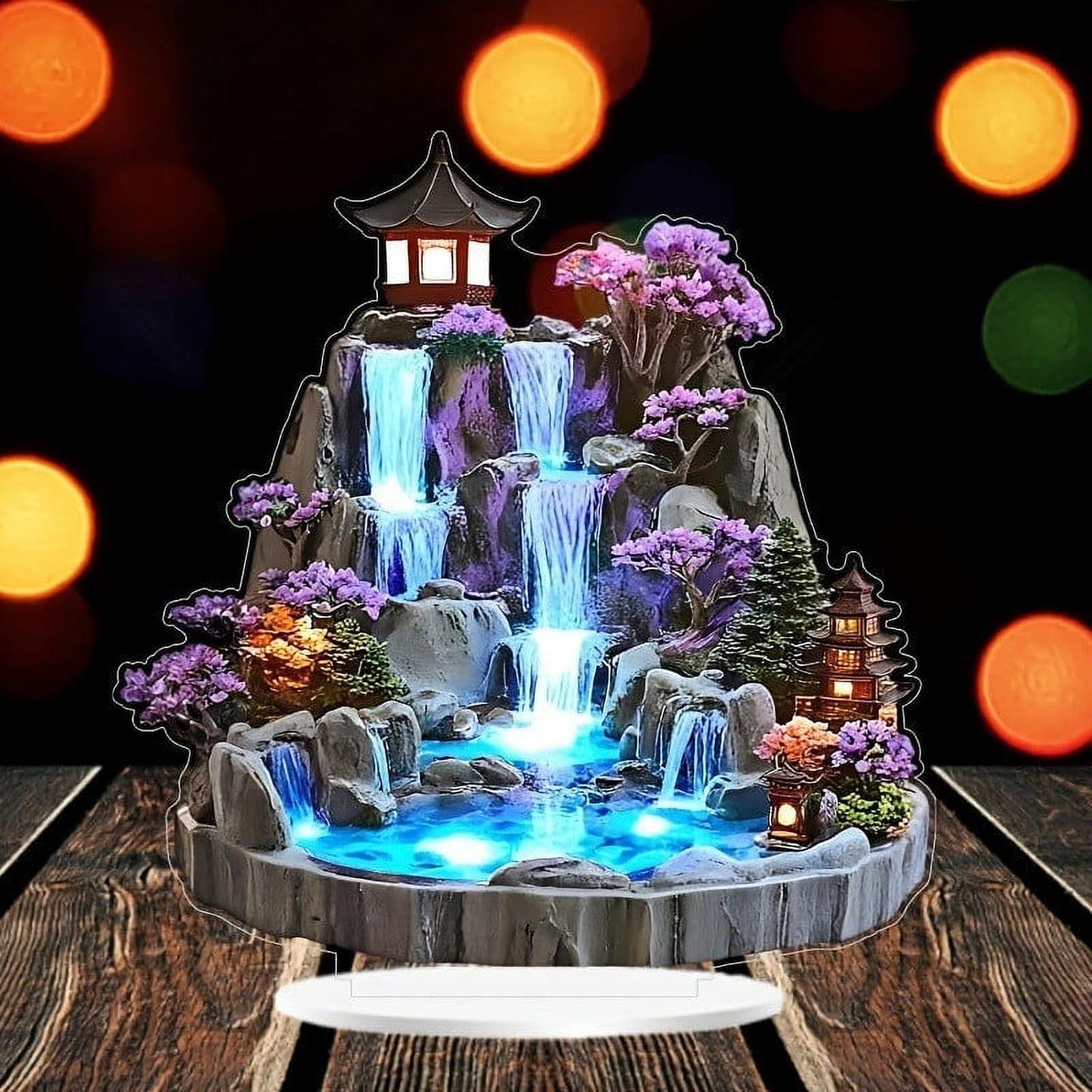 Desktop Mini Rockery Water Fountain with LED Lights, Indoor Circulating Waterfall Tabletop Ornament, Relaxing Zen Decor Fountain for Home Bedroom Office Desk Living Room