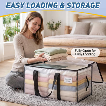 BALEINE Oversized Moving Bags with Reinforced Handles, Heavy-Duty Storage Tote for Clothes, Moving Supplies (Clear)