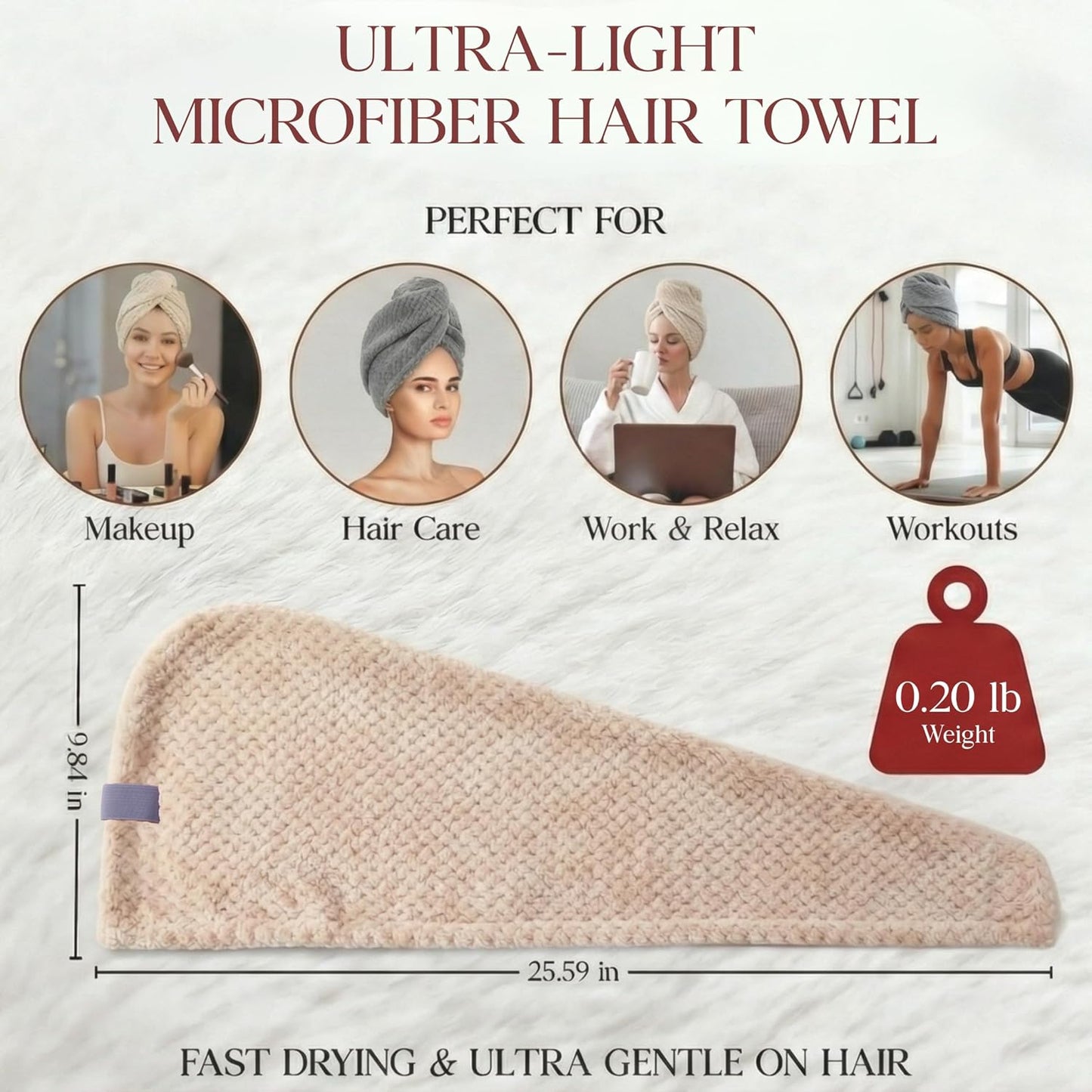 3 Pack Microfiber Hair Towel Wrap for Women 26 x 10 in | Hair Drying Towel with Button |Hair Turban Towel Quick Dry Coral Fleece Head Towels (Pink + Blue + Grey)