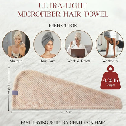 3 Pack Microfiber Hair Towel Wrap for Women 26 x 10 in | Hair Drying Towel with Button |Hair Turban Towel Quick Dry Coral Fleece Head Towels (Pink + Blue + Grey)