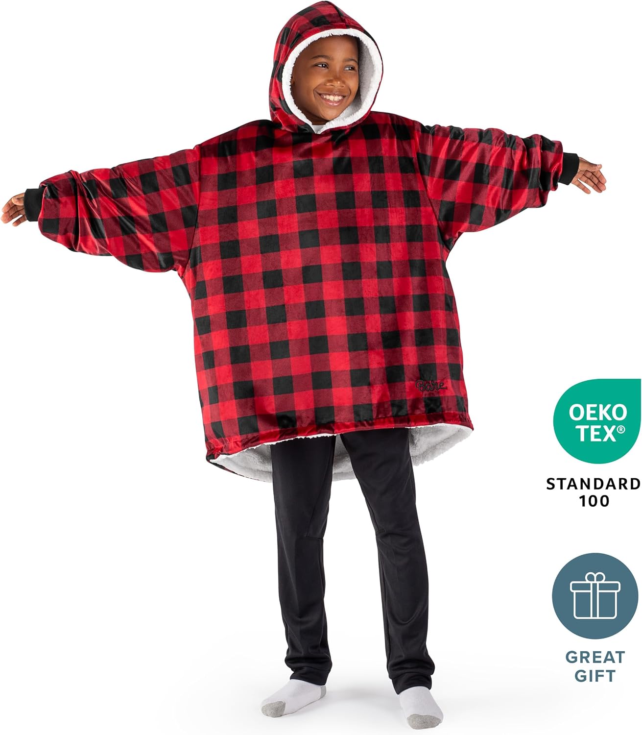 Bare Home Wearable Blanket Hoodie - Soft Plush Sherpa - Warm and Cozy - Oversized Wearable Blanket