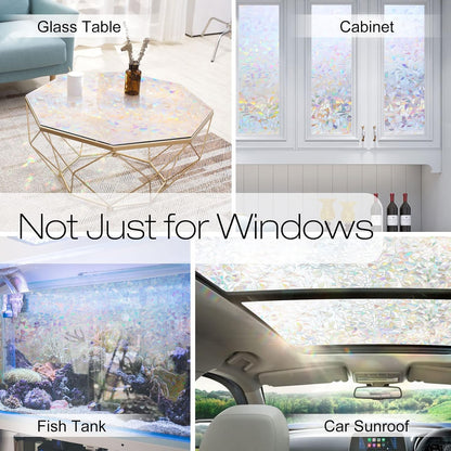 rabbitgoo Window Privacy Film Rainbow Film Decorative Window Sticker, 3D Static Stained Glass Cling Tint for Home Heat Control Non-Adhesive, 17.5 x 78.7 inches