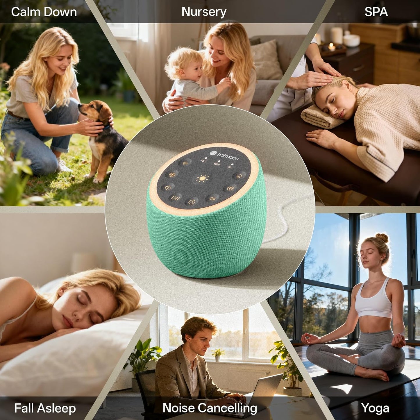Hotmoon Sound Machine for Sleep, Cocoon 2 White Noise Sound Machine with 40 Relaxing Sounds, Dual-Speaker & Timer, 8 Night Light, Pink Brown Green Noise for Sleeping Adults, Office Privacy, Plug-in