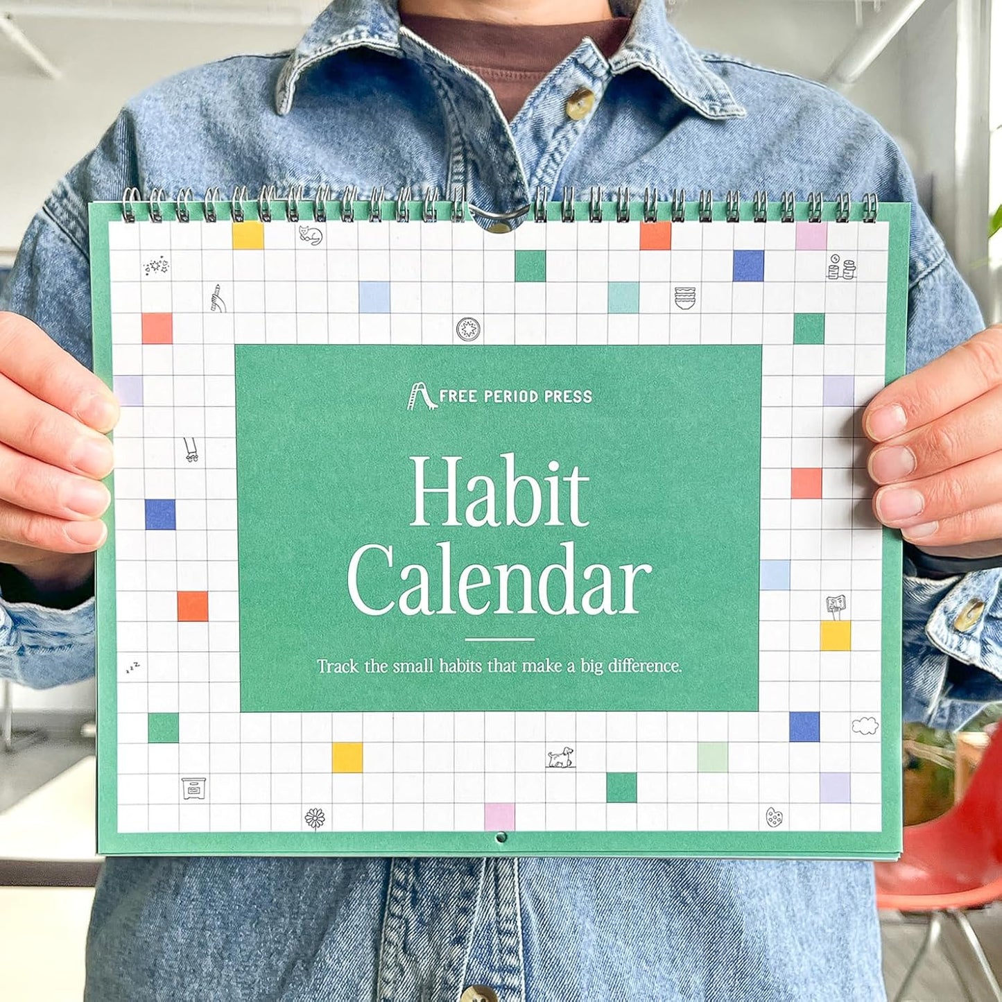 Free Period Press Habit Tracker Calendar & To Do List Planner, Spiral Bound Habit Tracker with Writable Goals, 12 Months Undated, 8"x10”