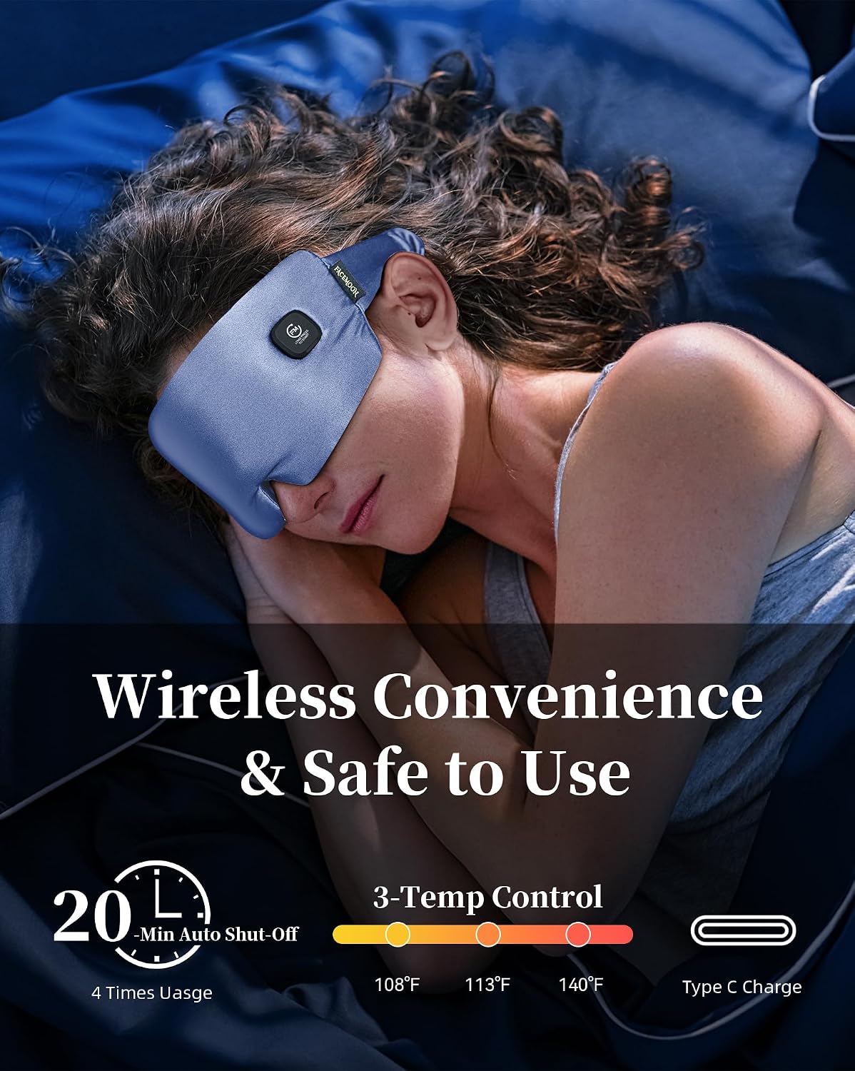 Heated Eye Mask for Dry Eyes - Silk Cordless Warm Eye Compress Moist Heat, FSA Eligible, Eye Heating Pad for Stye Treatment, Tired Eyes, Sleep, Travel, Washable, Rechargeable, Blue