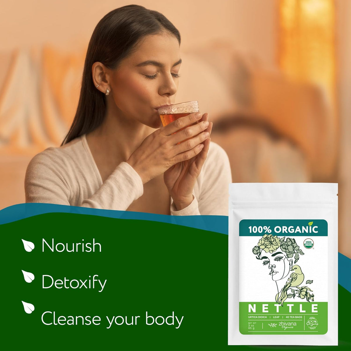 Stinging Nettle Tea Organic (40 Bleach-Free & Microplastic-Free TeaBags) - Te de Ortiga Organico Natural