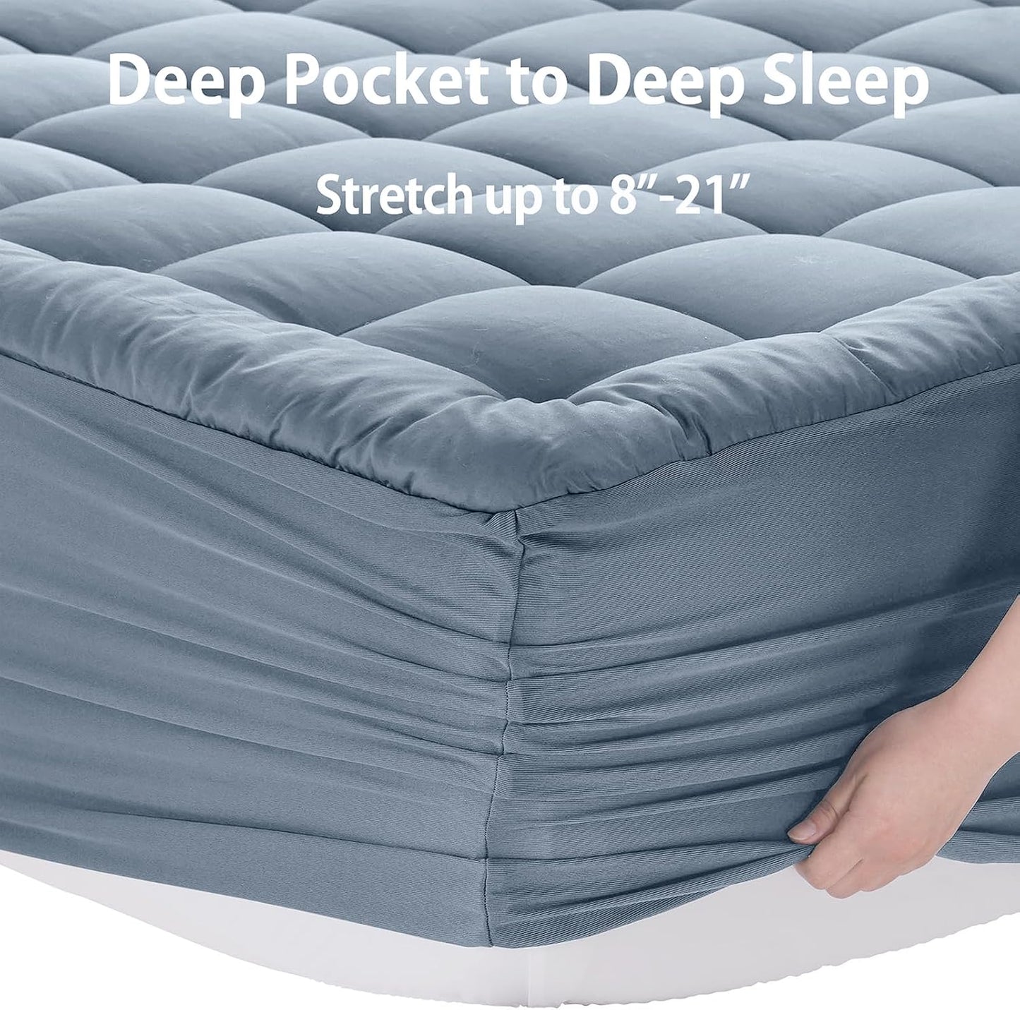 EASELAND Queen Size Mattress Pad Pillow Top Mattress Cover Quilted Fitted Mattress Protector Cotton Top Stretches up 8-21" Deep Pocket Cooling Mattress Topper (60x80 inch, White)