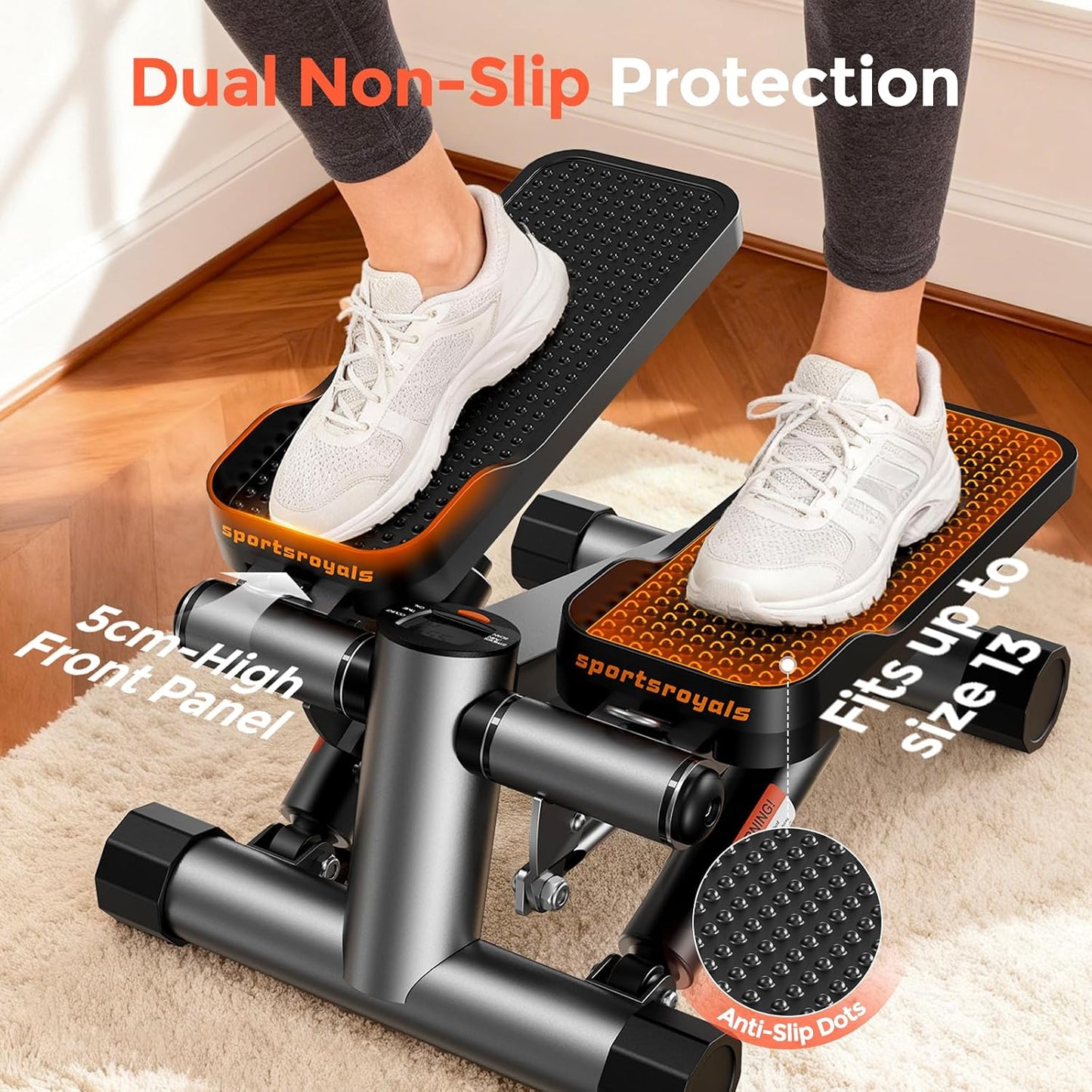SPORTSROYALS Stair Stepper,Twist/Mini Stepper for Exercise at Home,Step Machine with Resistance Bands for Full Body Workout, 350lbs+ Capacity