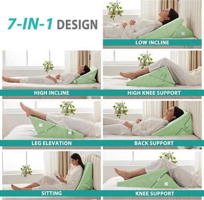 Bedluxe Wedge Pillow Headboard, 3PCS Orthopedic Bed Wedge Pillows Set for After Surgery, Adjustable Pillow Wedge for Acid Reflux&Back Pain Relief, Sleeping, Back Pillow for Bed Sitting Up, White/Grey