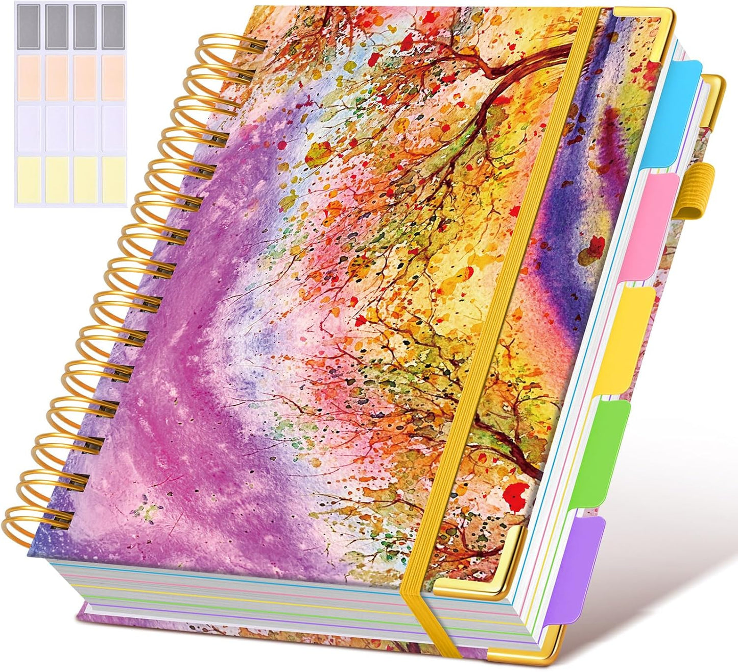 Hardcover Spiral Notebook journal with Removable Dividers Tabs, 300 Pages Leather 5 Subject Notebook College Ruled, 8"x10" Large B5 Notebooks for Work School Note taking, Lined Journal for Women,Black