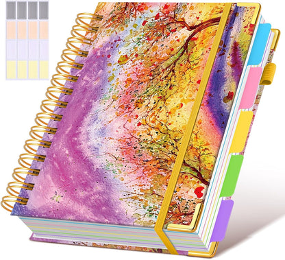 Hardcover Spiral Notebook journal with Removable Dividers Tabs, 300 Pages Leather 5 Subject Notebook College Ruled, 8"x10" Large B5 Notebooks for Work School Note taking, Lined Journal for Women,Black
