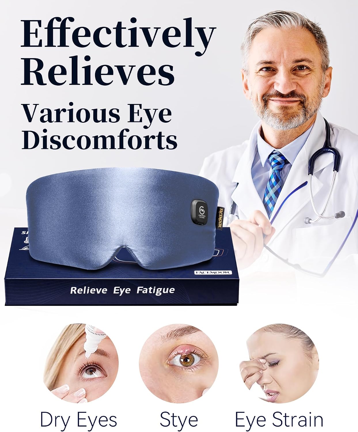 Heated Eye Mask for Dry Eyes - Silk Cordless Warm Eye Compress Moist Heat, FSA Eligible, Eye Heating Pad for Stye Treatment, Tired Eyes, Sleep, Travel, Washable, Rechargeable, Blue