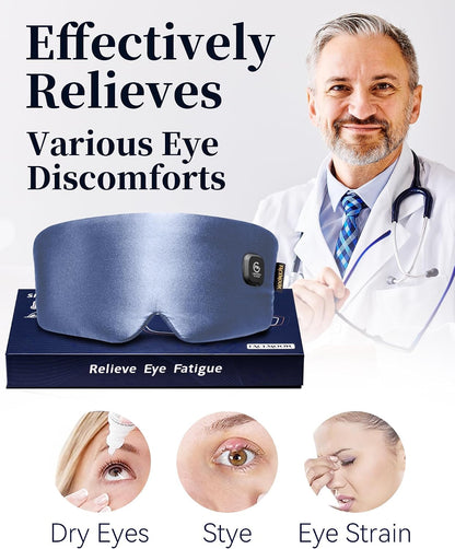 Heated Eye Mask for Dry Eyes - Silk Cordless Warm Eye Compress Moist Heat, FSA Eligible, Eye Heating Pad for Stye Treatment, Tired Eyes, Sleep, Travel, Washable, Rechargeable, Blue