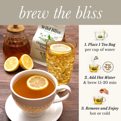 Wild Bliss Organic Wild Thyme Tea - Respiratory Support - 20 Tea Bags