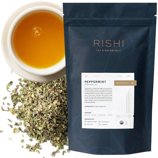 Rishi Tea Peppermint Herbal Tea - Organic, Caffeine Free Sachet Bags, Calming Sweet & Cooling Pure Peppermint Leaves - 50 Count