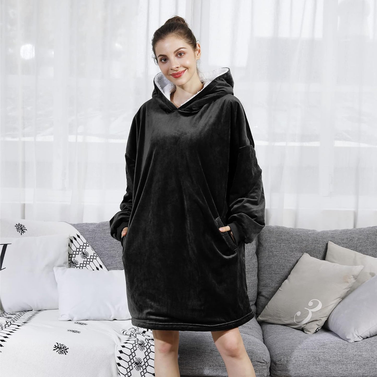 AmyHomie Wearable Blanket Hoodie for Adults & Teens,Oversized Sherpa Hooded Blanket,Warm Cozy Blanket Sweatshirt as Christmas Birthday Gifts for Women Men