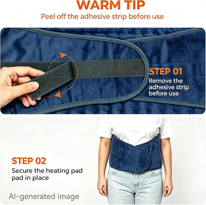 IGXHAVIZ Heating Pad for Back Pain Relief, Electric Heating Pad for Period Cramps Neck Shoulders with Belt, 4 Timer 6 Heat Setting & Auto Shut Off, 12"x24"+20" Large Moist Heat Pad for Mom,Dad
