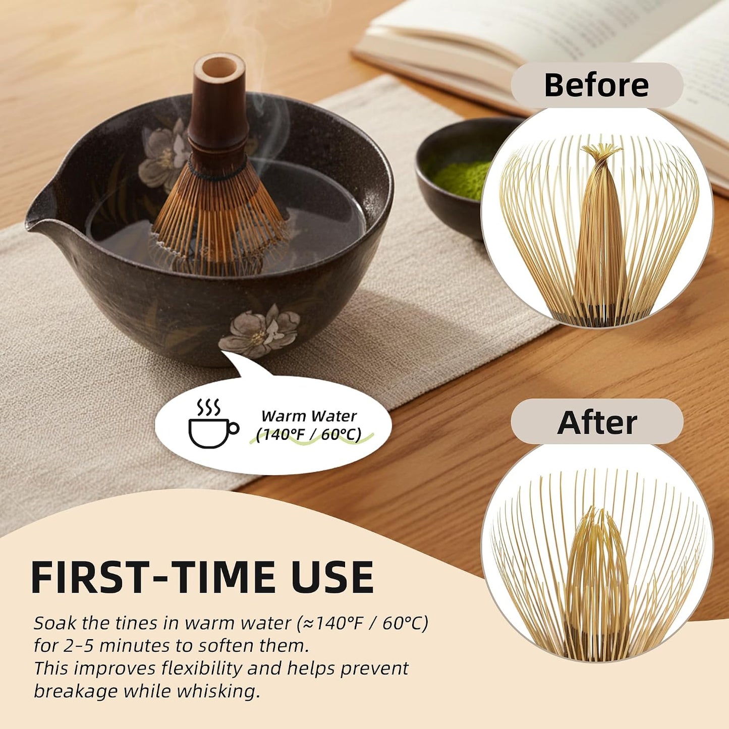 Handcrafted Kurotake Shin Chasen Matcha Whisk (1-Piece), Matcha Wisk for Ceremonial Grade Matcha Powder, Dark Bamboo Whisk, Artisan Made Ceremonial-Grade Macha Whisks
