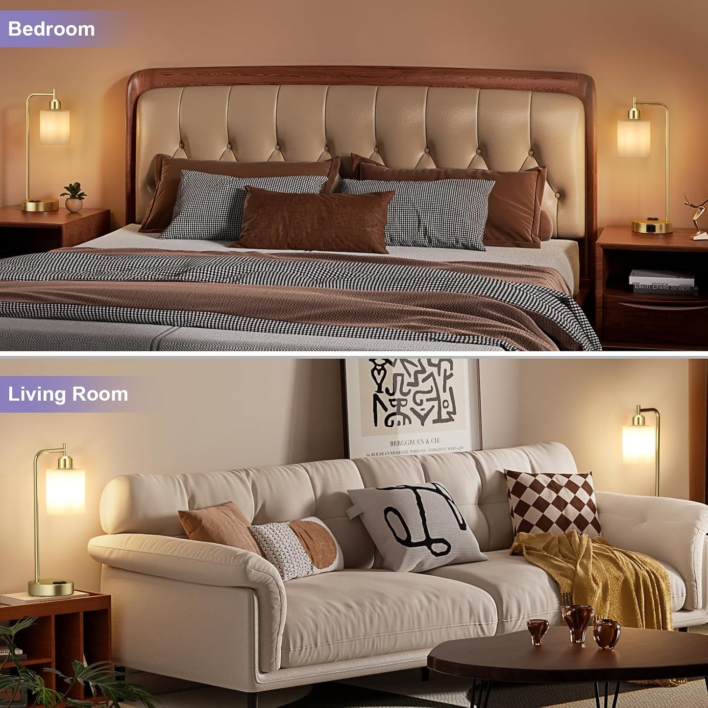 Industrial Touch Lamps for Nightstand Set of 2, 3-Way Dimmable Bedside Lamp