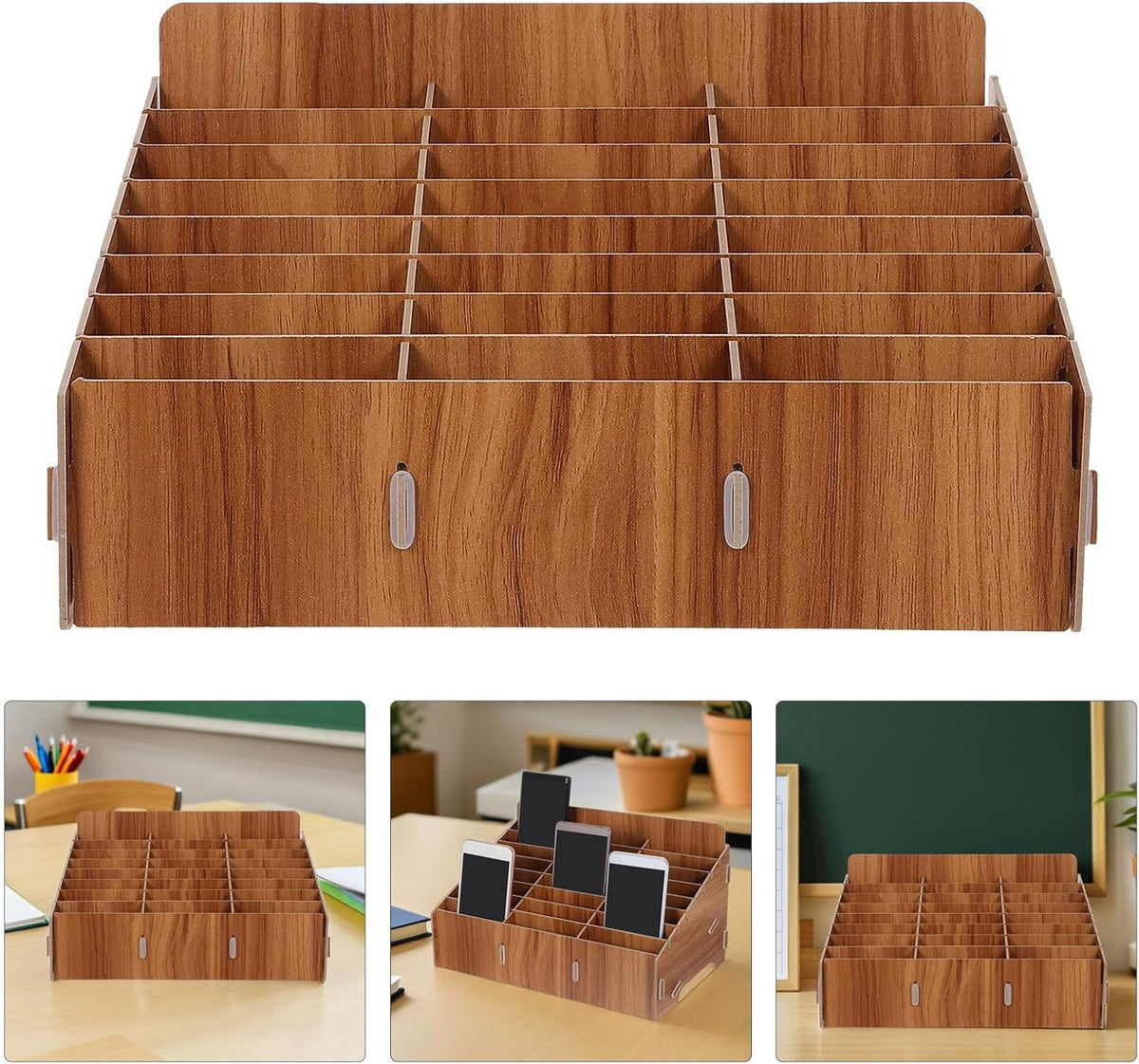24 Slot Wooden Cell Phone Organizer Box for Classroom Meetings