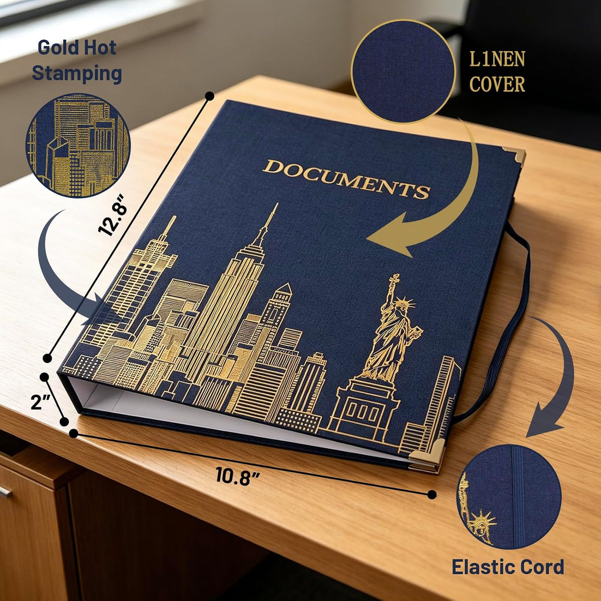 Important Document Organizer Linen Binder with 12 Pockets, Premium File Folders with Labels for Important Papers All Documents in One Place Home College School Office Supplies