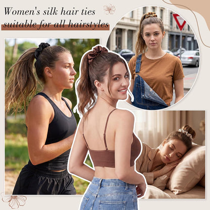 4 Pack 100% Mulberry Silk Scrunchies for Hair Sleep, No Damag Frizz Control Stylish Silk Hair Scrunchies Small Gifts for Women
