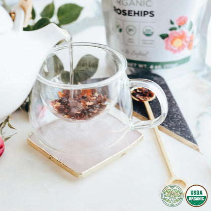 Elanen Naturals Organic Rose Hips 4 oz. (113g), USDA Certified Organic Rosehip Tea, Dried Rose Hips, Whole Rosehips Bulk, Cut & Sifted